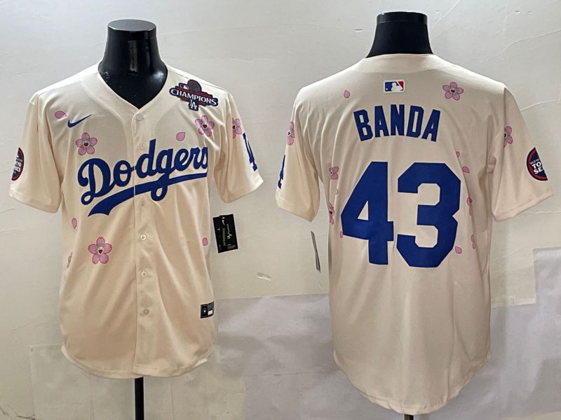 Men Los Angeles Dodgers #43 Banda Cream White Blue Sakura Edition 2025 Nike MLB Jersey style 3->los angeles dodgers->MLB Jersey